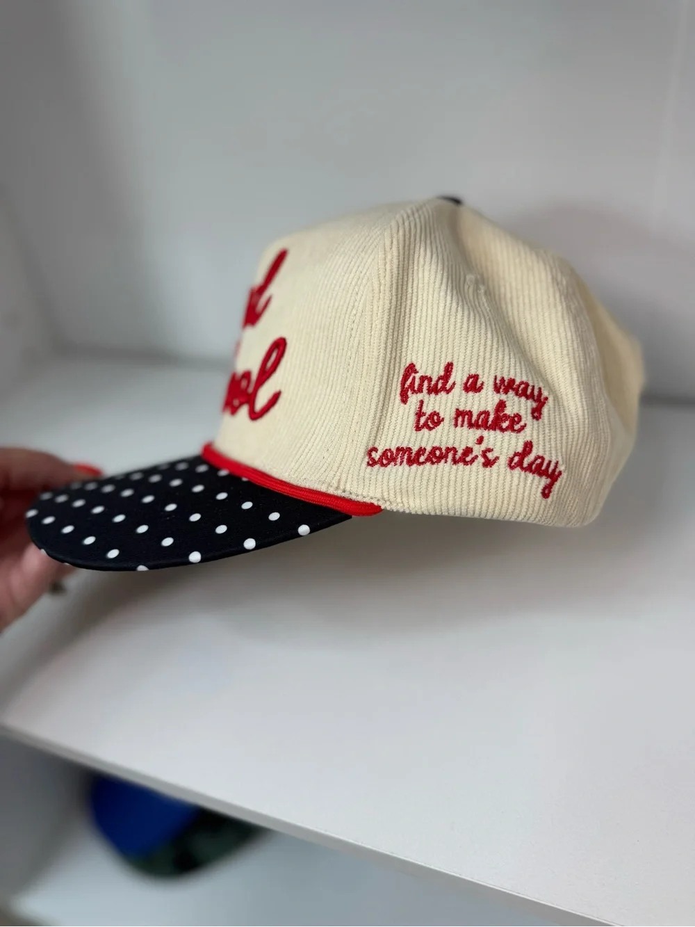 'Kind Is Cool' Polka Dot Cap - Cream & Black